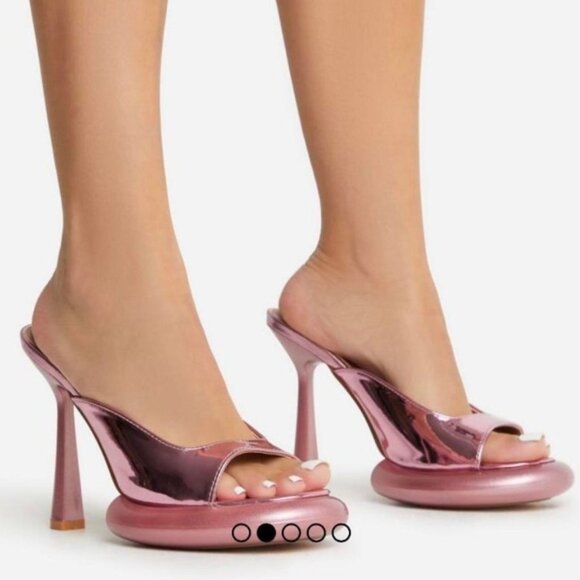 C BARBIE PINK LIQUID METALLIC PLATFORM HEELS PUMPS DANCER PLEASER MIRROR RAINBOW - Picture 3 of 16